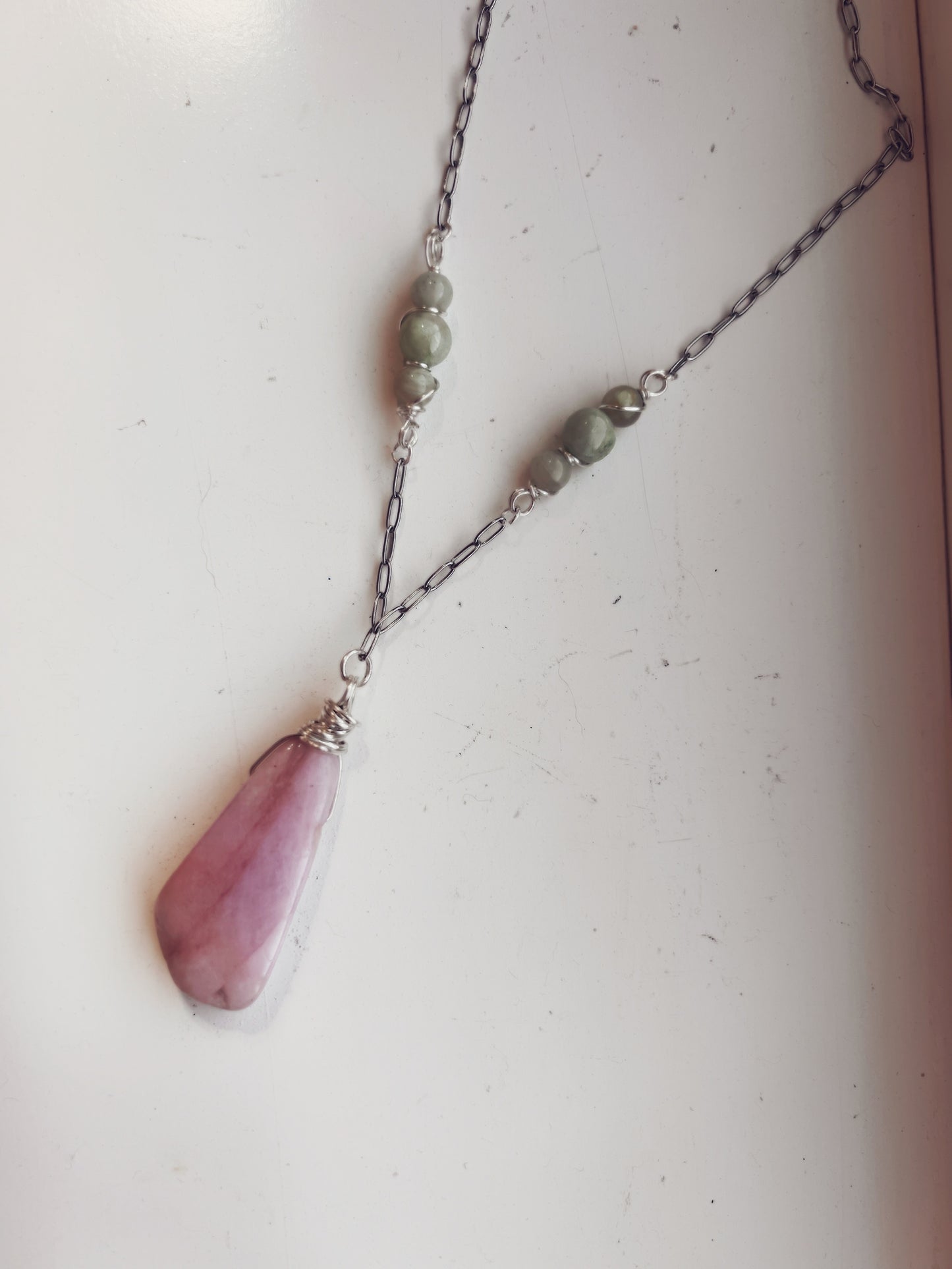 Kunzite and Green Moonstone Necklace