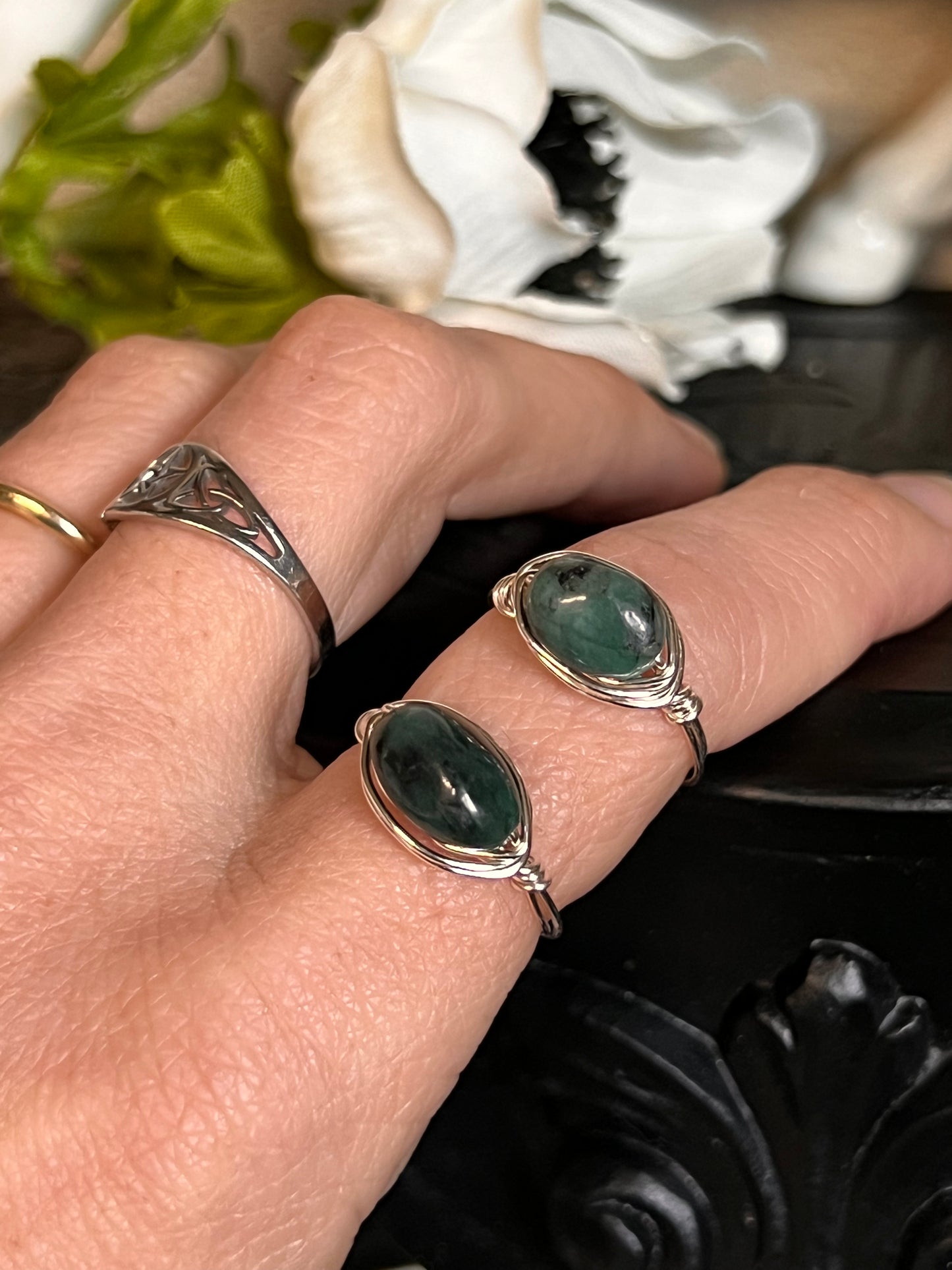 Emerald Wire Wrapped Ring