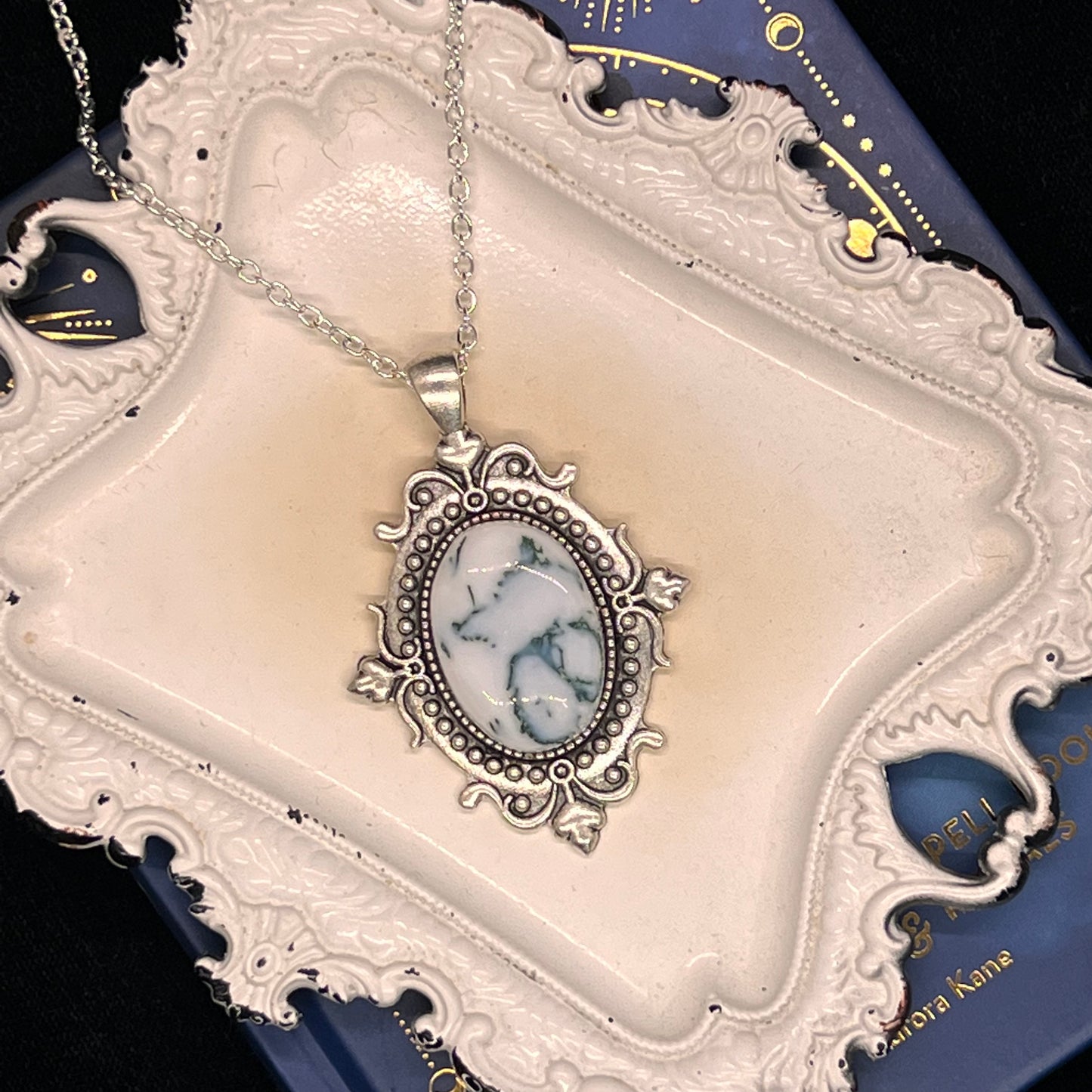 Moss Agate Cameo Necklace