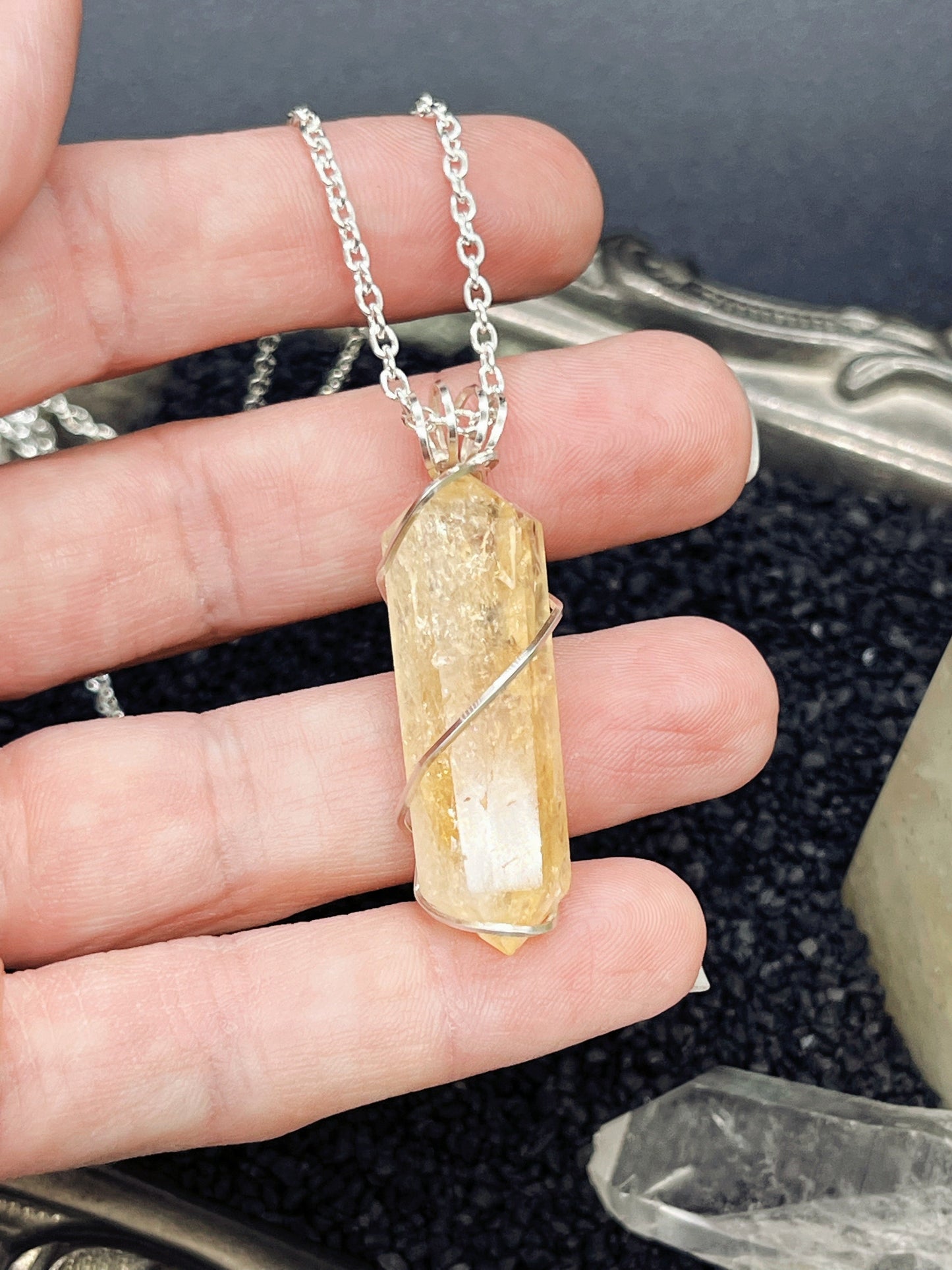 Citrine Double Terminated Wrapped Necklace