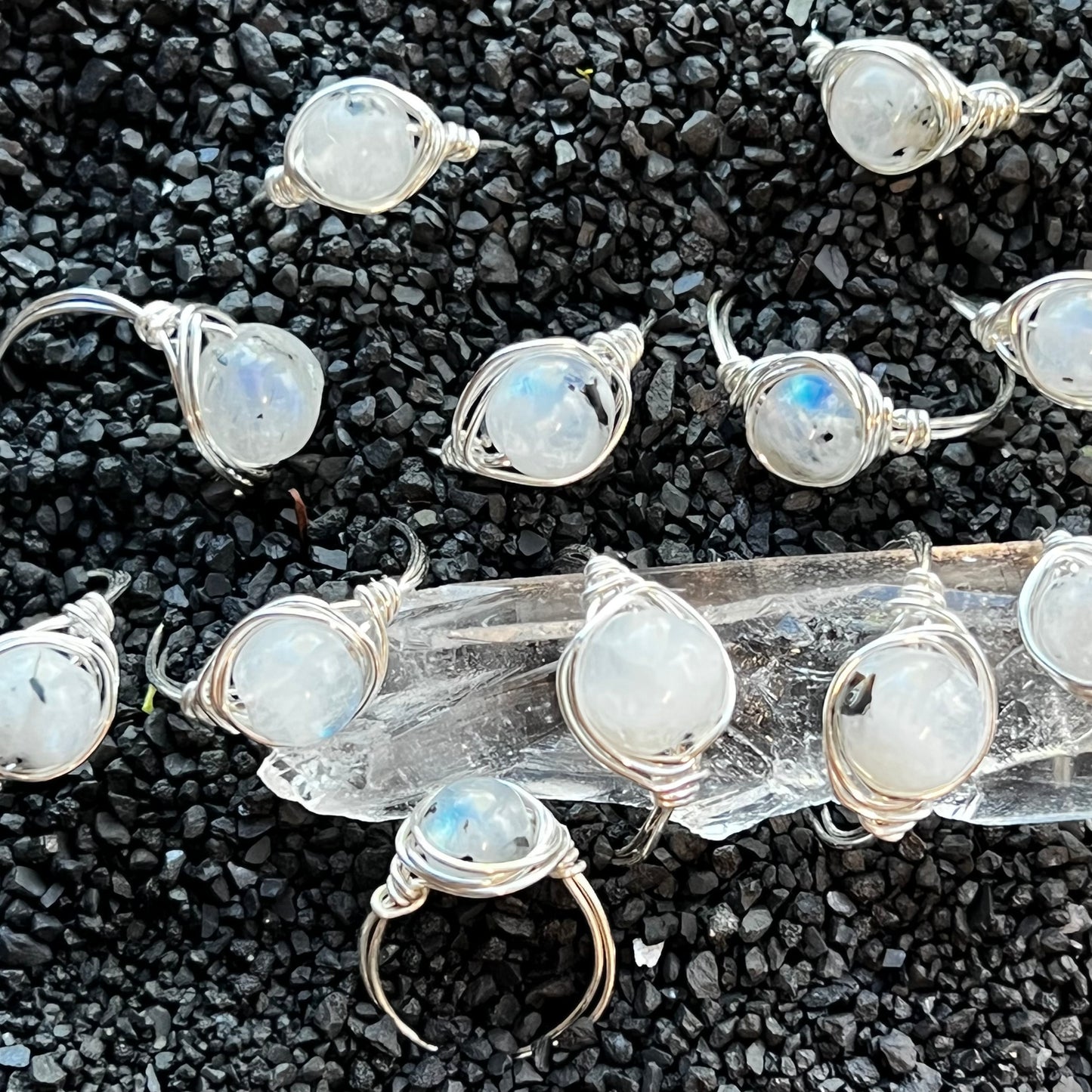 Rainbow Moonstone Wire Wrapped Ring